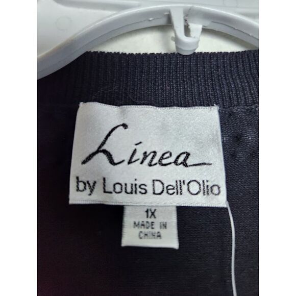 NWOT Linea by Louis Dell'Olio Black w/ White Pearls Cotton Button Up Cardigan 1X - Picture 4 of 8